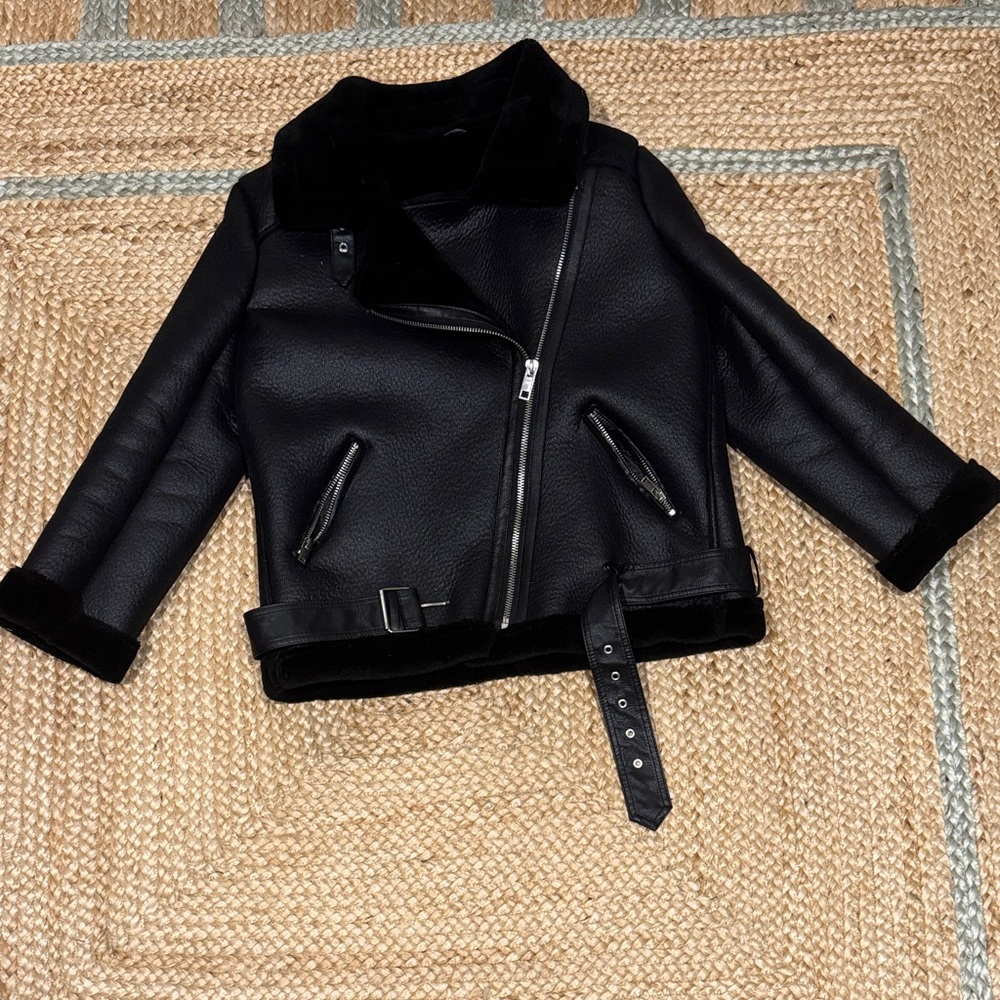 Black Faux Leather Jacket with Belt